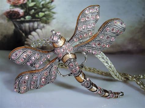 Dragonfly Brooch Vintage Large Pink Crystal Encrusted And Enamel Convertible Dragonfly Brooch