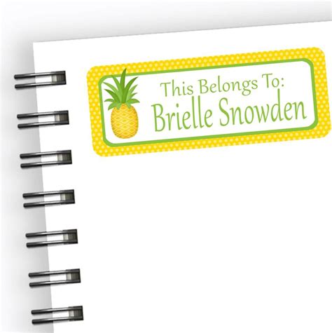 Pineapple Back To School Supply Name Labels School Supply Labels