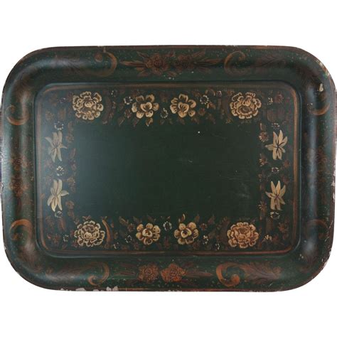 Large Antique Continental Tole Tray, Hand Painted, Free Domestic from 