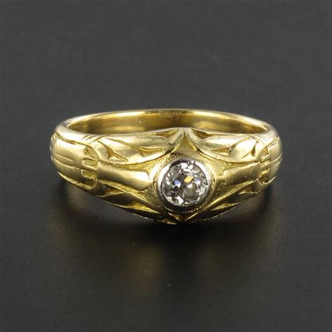 Antique Engraved Mens Diamond Gold Signet Ring At 1stdibs