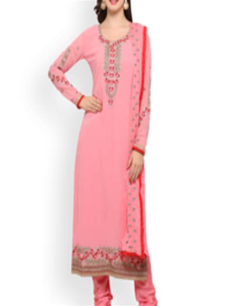 Buy Mf Pink Poly Georgette Embroidered Unstitched Dress Material