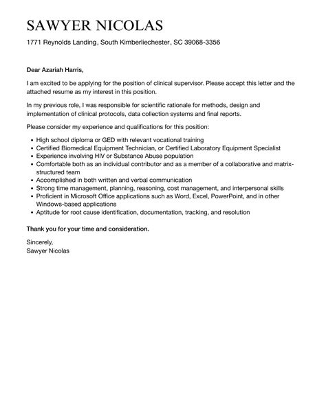 Clinical Supervisor Cover Letter Velvet Jobs