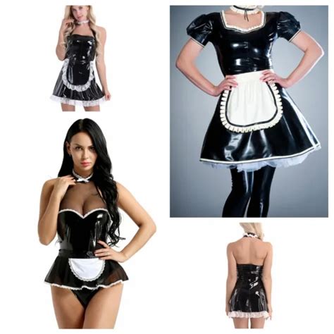 Womens Sexy French Maid Cosplay Costume Leather Apron Fancy Dress
