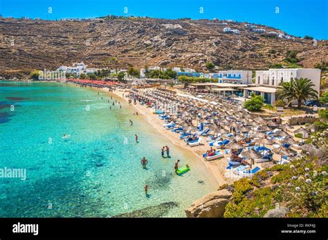Psarou Beach Mykonos Island Ciclades Islands Greece Stock Photo Alamy