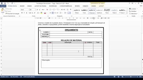 Word 2013 Tabela Elaborada Youtube A7a