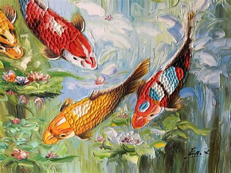 Original Oil Painting Koi Fish Painting By Enxuzhou Artmajeur