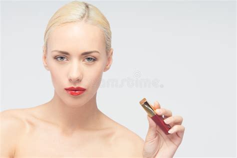 Beautiful Woman Applying Lip Gloss Stock Image Image Of Caucasian Lovely 42415233