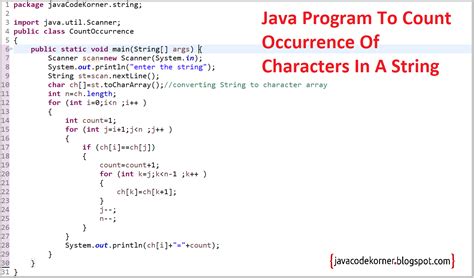 Java Program To Count Occurrences Of Character In String Java Code Korner