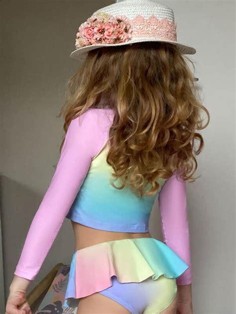 Toddler Girls Cartoon Unicorn Ruffle Hem Skort Bikini Swimsuit Shein Usa