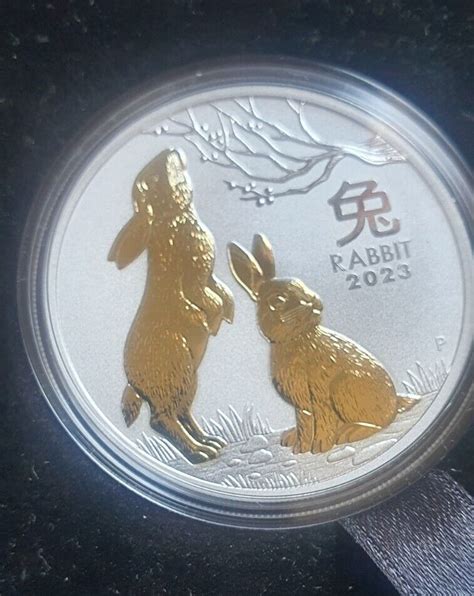 2023 Australian Lunar Series Iii Year Of The Rabbit 1oz Silver Gilded Perth Mint Ebay