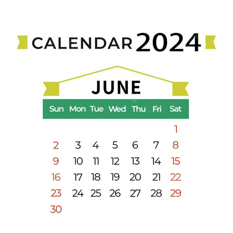 Gambar Kalender Juni 2024 Berwarna Hijau Sederhana Juni 2024