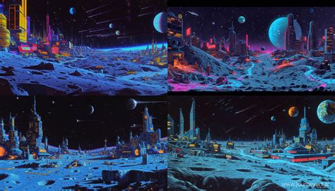 Futuristic 1980sStyle Cyberpunk Moon City | JourneyArt
