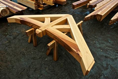 Fully Assembled Timber Frame Truss With Curved Bottom Chord Timber