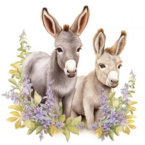 Cute But Realistic Color Pencil Sketch Clipart Baby Donkeys Sitting
