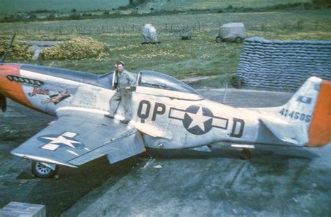 sergeant george russell on the wing of a p 51d mustang “jan” of the 334th fighter squadron 4th