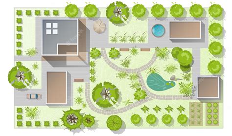 Premium Vector Top View Landscape Design Plan With House Courtyard