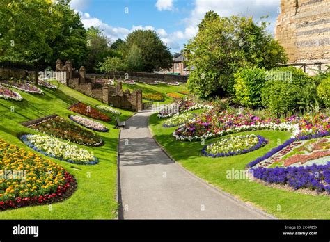 Guildford Castle Grounds With Colourful Flower Gardens During Summer