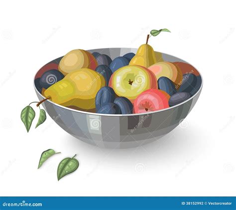 Bowl With Fruits Isolated On White Stock Vector Illustration Of