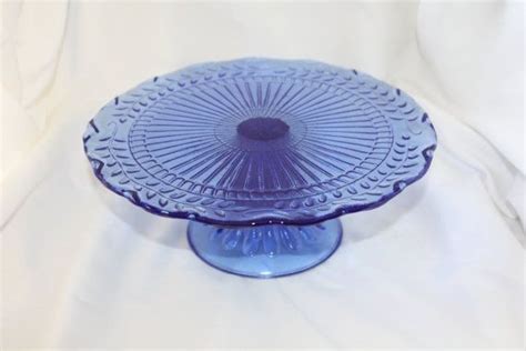 Cobalt Blue Cake Plate Glass Pedestal 1930s Tableware Etsy Cake Plates Blue Cakes Cobalt Blue