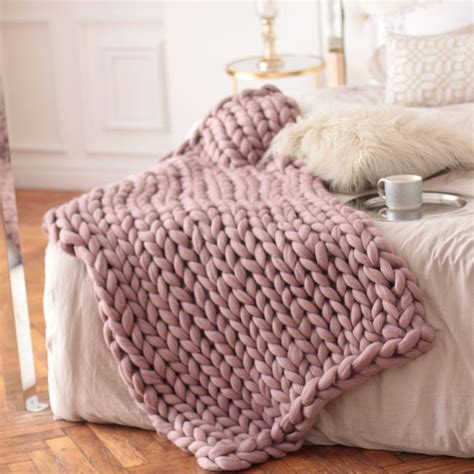 Knit Blanket Chunky Knit Blanket Pink Throw Blanket Big Knit Blanket