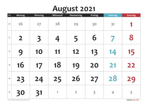 Alle terminkalender blätter kostenlos als pdf. Kalender August 2021 zum Ausdrucken Kostenlos - Kalender ...