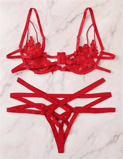 buy red racy lace strappy cage peekaboo bra and panties set online in australia fancy lingerie