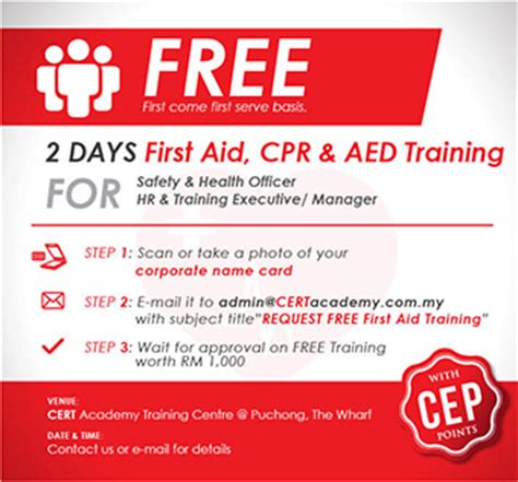 The first aid training and certification process takes just a few hours to complete, but can help you deliver the care that someone needs while waiting for medical professionals to arrive. First Aid Training Malaysia, CPR Training Malaysia, AED ...
