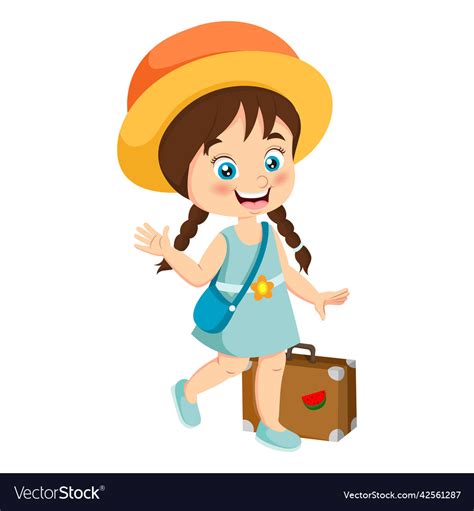 Cute Little Girl Cartoon With Suitcase Royalty Free Vector