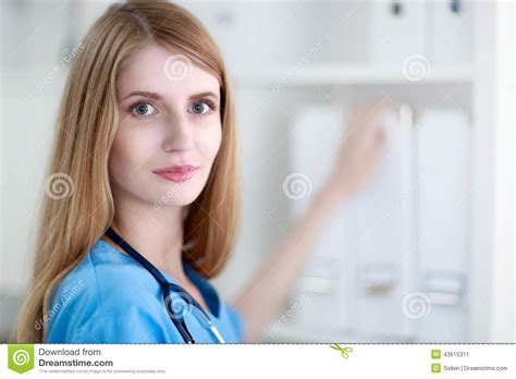 Portrait Of Woman Doctor At Hospital Corridor Stock Image Image Of