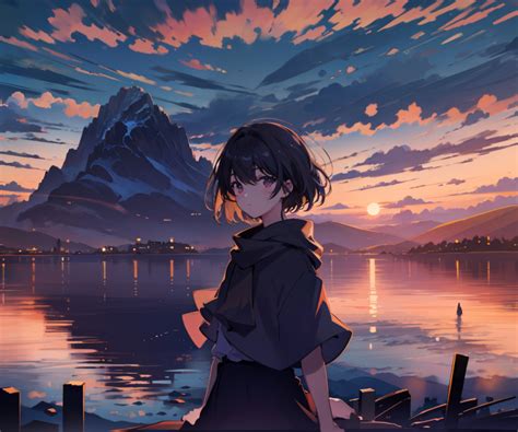 720x600 Resolution Anime Girl In Mountains Lake 720x600 Resolution