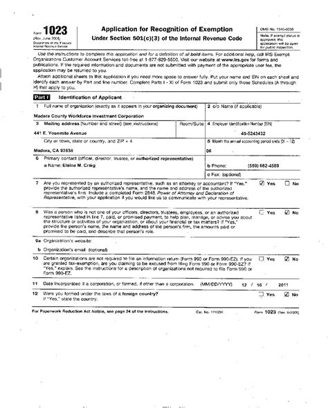 Irs Application For Recognition Of Exemption Form 1023 Madera County