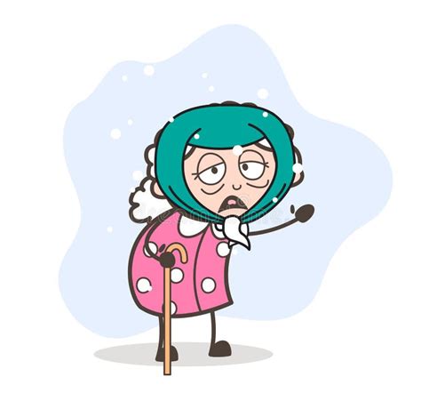 Cartoon Sick Granny Character Vector Illustration Stock Illustration
