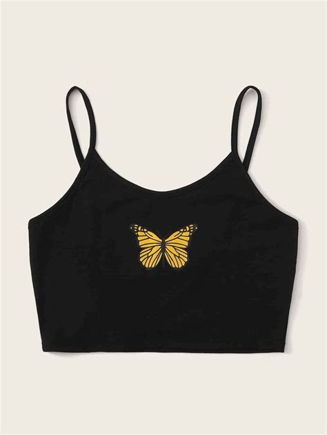 Butterfly Graphic Cropped Cami Top Crop Top Outfits Top Outfits Crop Tops