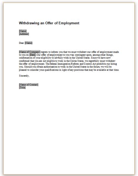 Job Offer Withdrawal Letter Template Images And Photos Finder