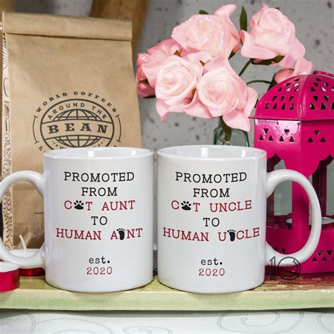 New Aunt Uncle Gift Set Personalized Baby Reveal Mug Set Etsy