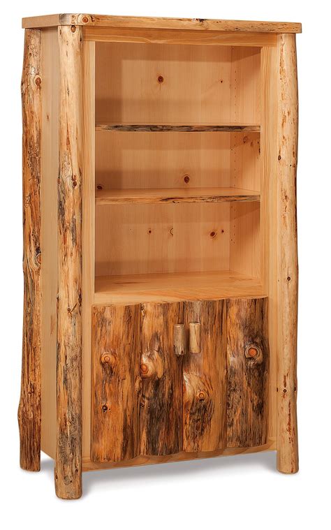 Rustic Log Bookcase With Doors