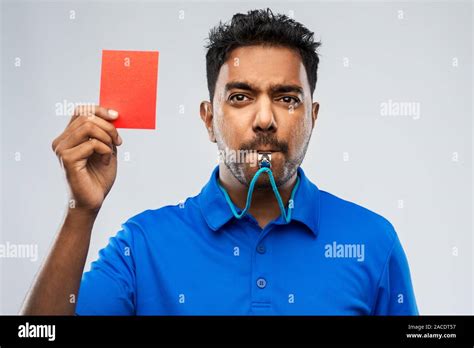 Indian Referee Whistling And Showing Red Card Stock Photo Alamy