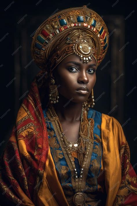 Premium Ai Image A Woman In A Gold And Red Costume With A Gold