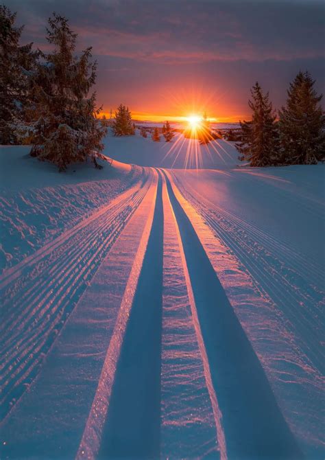Sunset Over Fresh Snow Tracks Rmostbeautiful