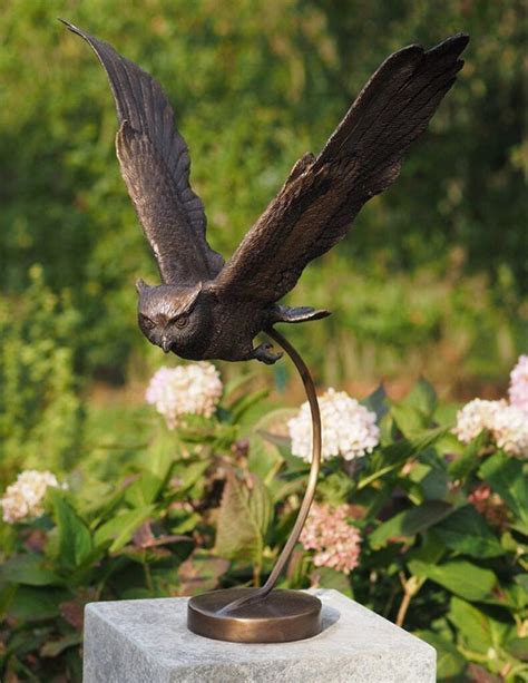 Bronze Bird Sculpture Flying Owl Raptor Avant Garden Bronzes