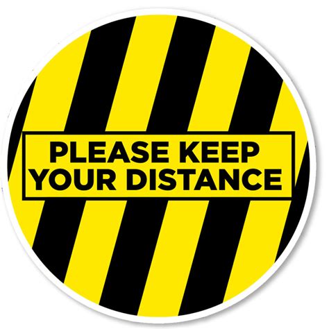 Please Keep Your Distance 12in Circle Blkylw Floor Sign