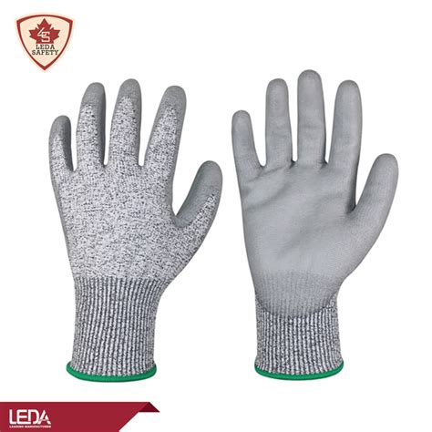 Seamless Hppe Glass Fiber Polyester Spandex Pu Palm Coated Puncture Resistance Gloves China