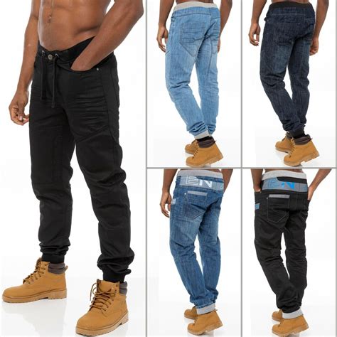 Enzo Mens Cuffed Jeans Designer Denim Joggers Pants Big King Sizes All Waists Ebay