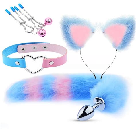 amazon ebay cute rabbit ears headbands fox tail metal anal butt plug collar nipple clamps bdsm