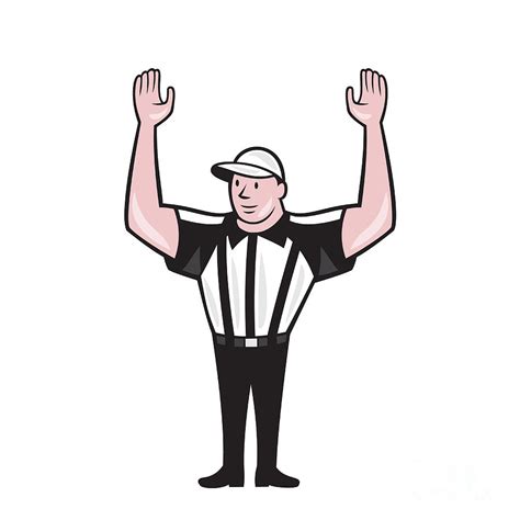 American Football Referee Touchdown Cartoon Digital Art By Aloysius