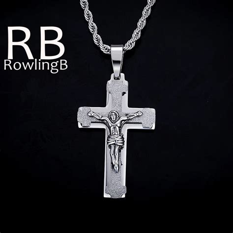 Silver Color Stainless Steel Crucifix Jesus Cross Pendant Necklaces