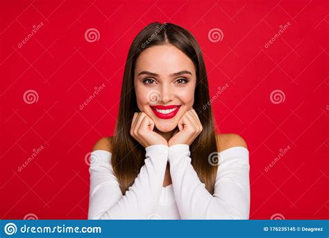 Portrait Of Lovely Cute Pretty Nice Candid Content Girl Touch Fists