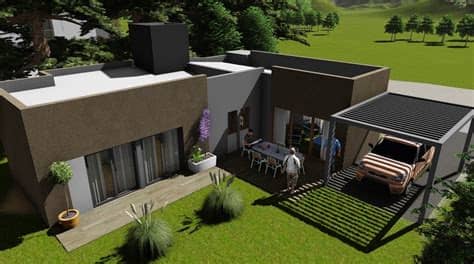 Aquellos dispuestos para casas modernas tienen algo especial, innovador que los hacen diferentes. Plano de casa moderna de 102,4m2 con 2 dormitorios