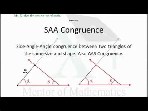 Learn the basic properties of congruent triangles and how to identify them with this free math two figures that are congruent have what are called corresponding sides and corresponding angles. Glossary-SAA Congruence - YouTube