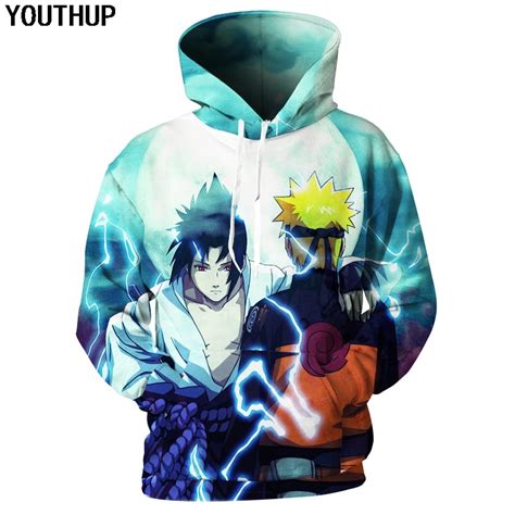 Youthup 2018 New Men Hoodies 3d Cartoon Print Naruto Sasuke Hooded
